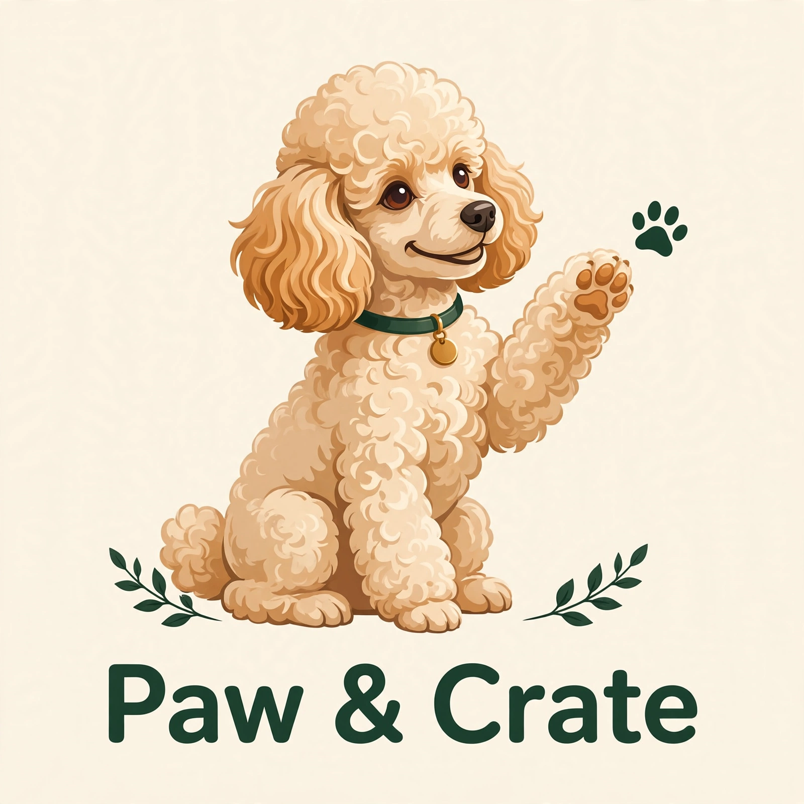 Paw and Crate logo — miniature poodle mascot